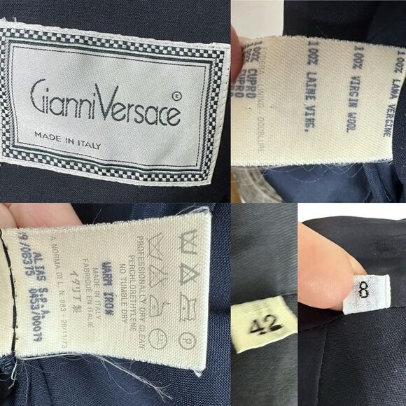 Vintage Gianni Versace Blue 100% Virgin Wool Blazer Suit Jacket Coat Size 42/ 8 - Picture 10 of 11